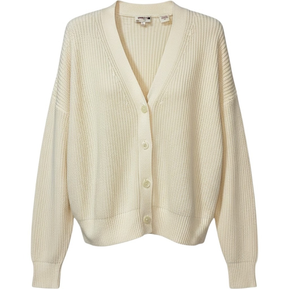 Levis Womens Cream V-Neck Button Front Knit Cardigan Sweater Medium NEW